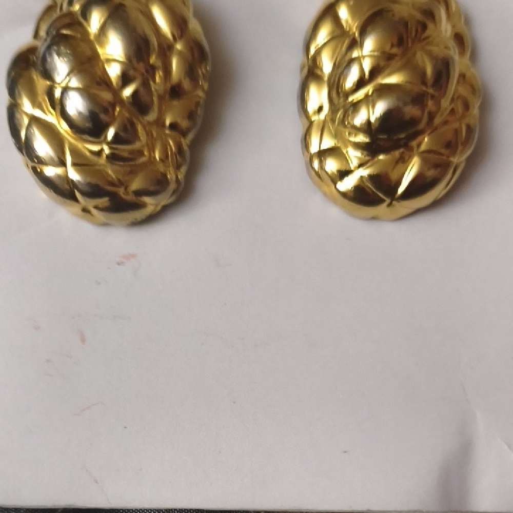 Gold-Tone Quilted Oval Clip Earrings - Women Jewelry